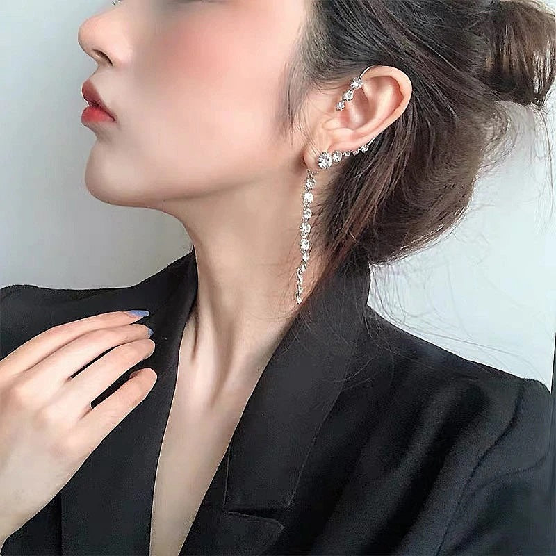 Korean-Style Rhinestone Shiny Drill Arc Earrings for Women
