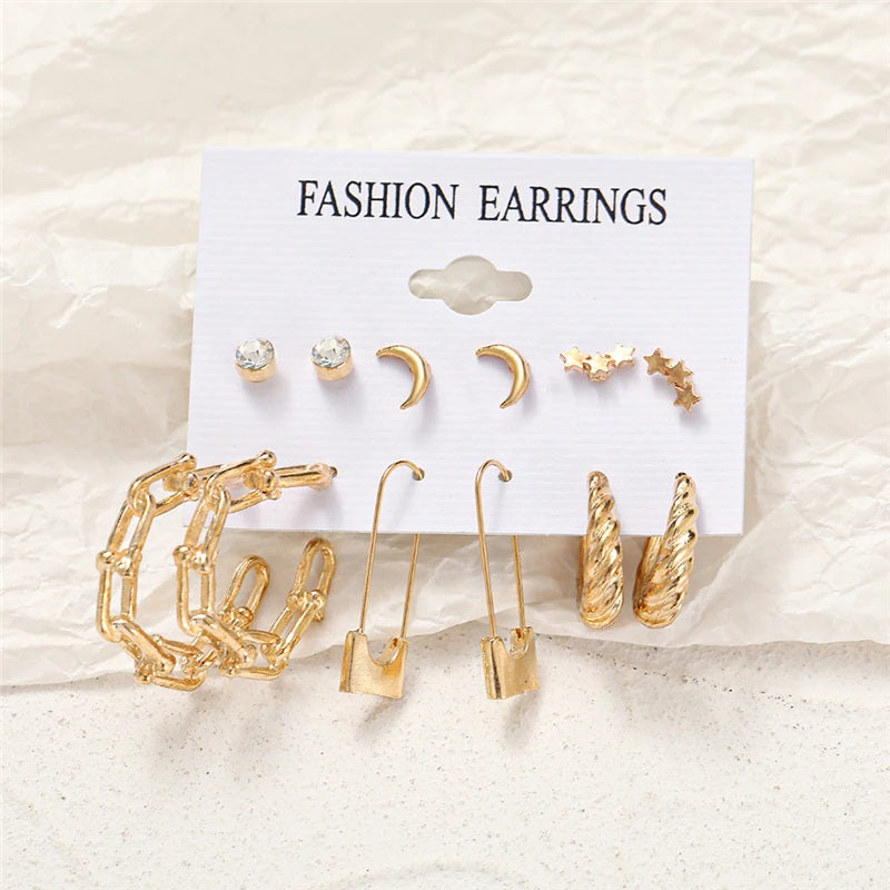 Vintage Geometric Gold Metal Earrings for Women