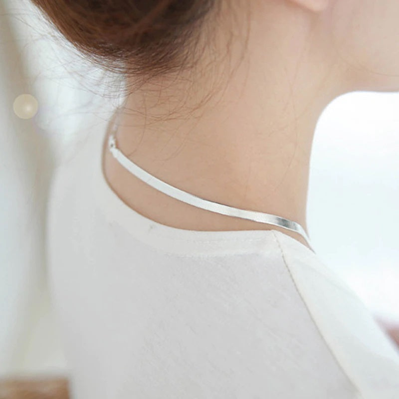 Exquisite Sterling Silver Chain Necklace - Flat Design, Unisex