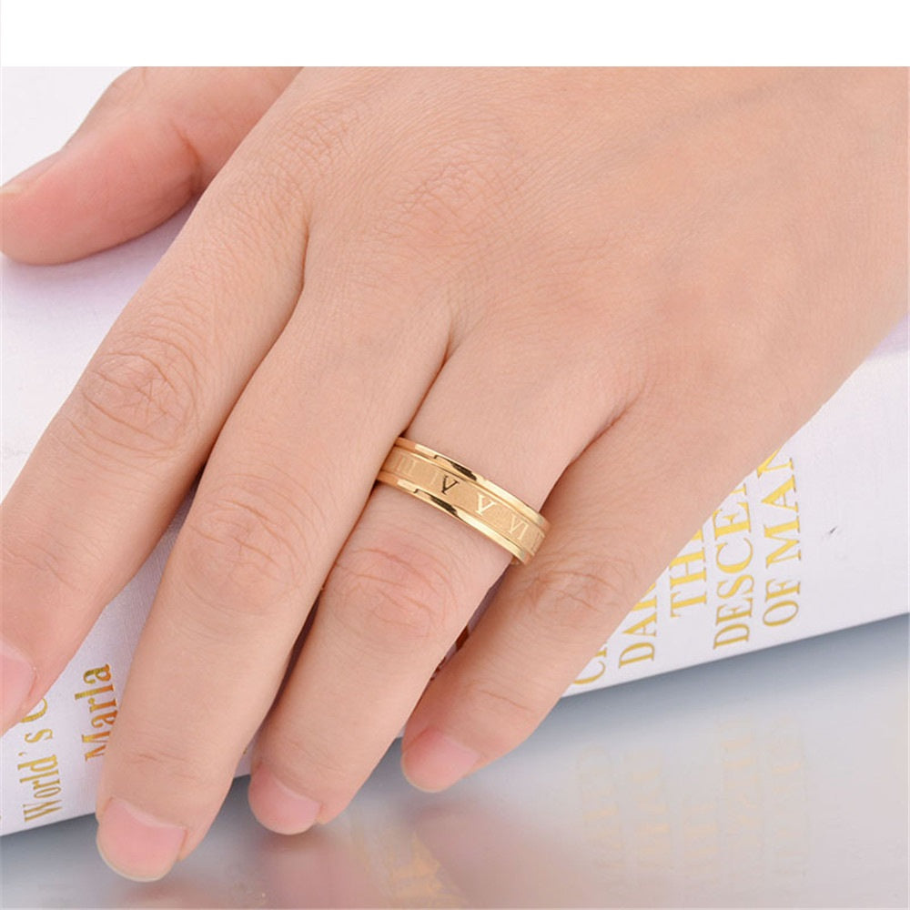 Stainless-steel Roman Numerals Three Colour Accessory Ring