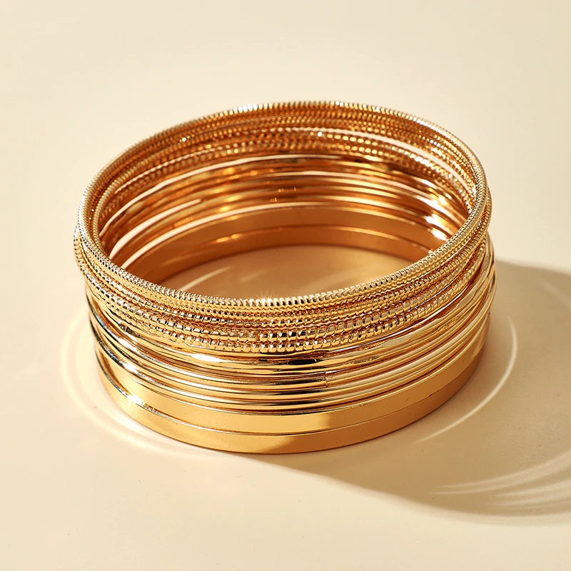 14 Pcs/Set Gold Trendy Alloy Bracelets for Women