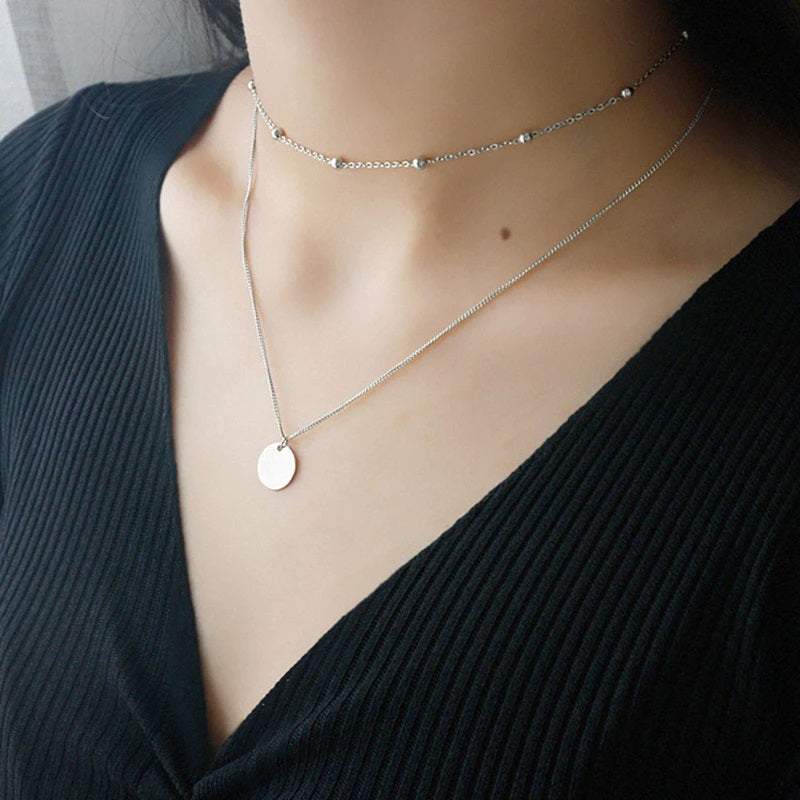 Trendy 925 Sterling Silver Double Layer Choker Necklace for Women