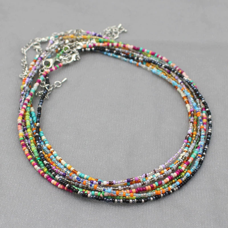 Simple Seed Beads Stand Colourful Charm Choker Necklace Jewelry