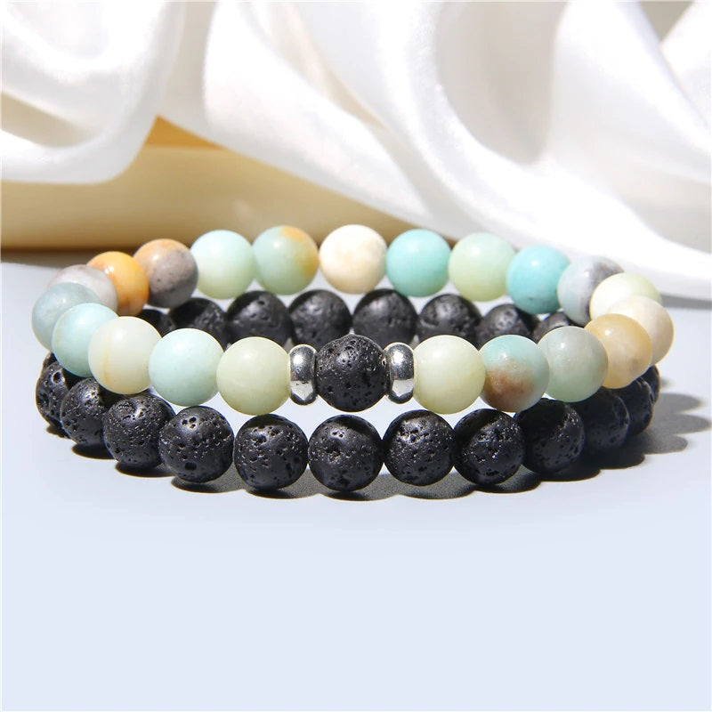 2Pcs/Set Couple’s Lava Stone Bead Bracelets for Unisex