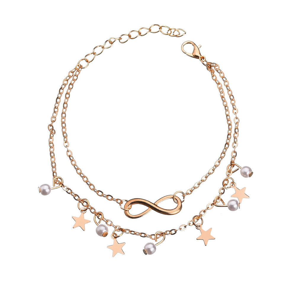 Simple Tassel Double Star Pearl Trendy Bracelet for Women