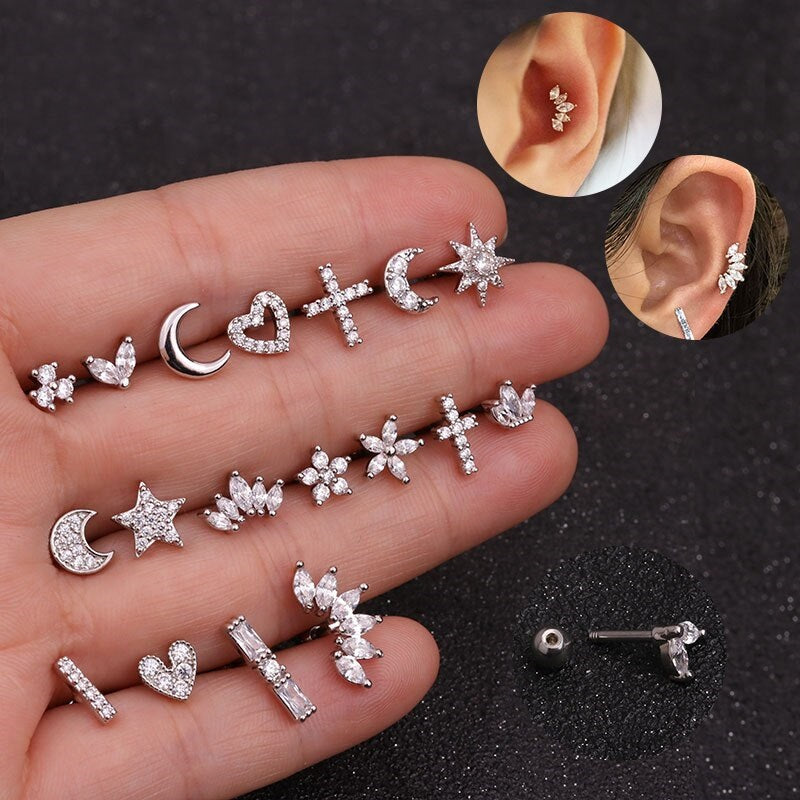1 Pc Copper and Zirconia Multi-Shape Stud Earring