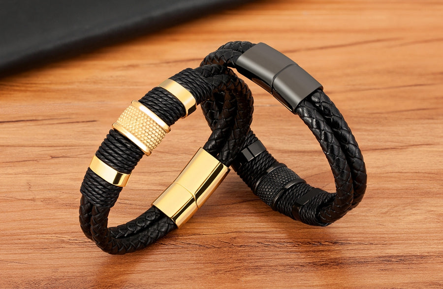 Woven Leather Rope Double-layer Wrapping Bracelets for Women