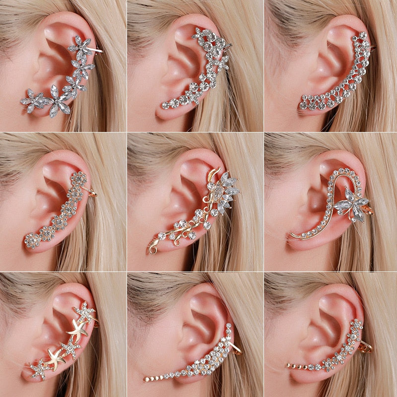 Bohemian Non-Piercing Crystal Rhinestone Ear Cuff Wrap Earrings for Women
