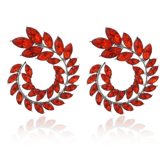 Rhinestone Geometric Leafy Patterned Luxury Wear Earring for Women