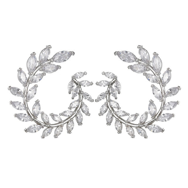 Rhinestone Geometric Leafy Patterned Luxury Wear Earring for Women