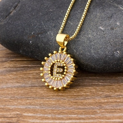 Women Girls Initial Letter Necklace 26 Letters Charm Gold Name Necklace Pendant. Copper Zircon Jewelry.
