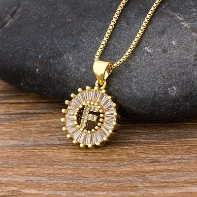 Women Girls Initial Letter Necklace 26 Letters Charm Gold Name Necklace Pendant. Copper Zircon Jewelry.