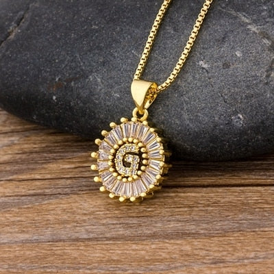 Women Girls Initial Letter Necklace 26 Letters Charm Gold Name Necklace Pendant. Copper Zircon Jewelry.