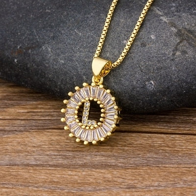 Women Girls Initial Letter Necklace 26 Letters Charm Gold Name Necklace Pendant. Copper Zircon Jewelry.