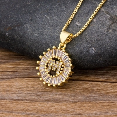 Women Girls Initial Letter Necklace 26 Letters Charm Gold Name Necklace Pendant. Copper Zircon Jewelry.
