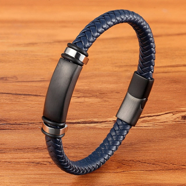 Fashion Stainless-Steel Charm Genuine Leather Bracelet