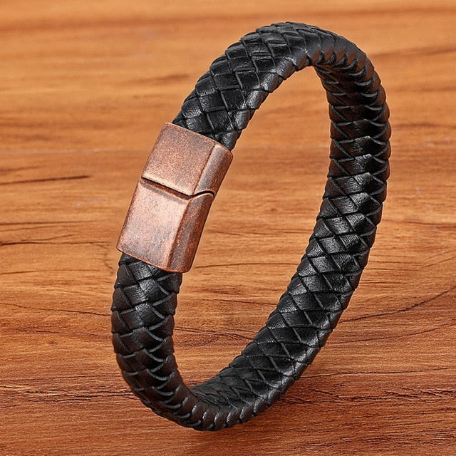 Fashion Stainless-Steel Charm Genuine Leather Bracelet