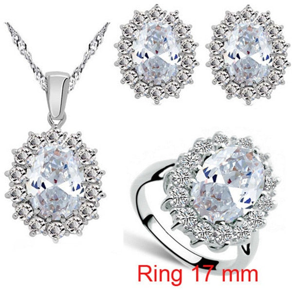 Fashion Blue Crystal Stone Bridal Wedding Jewelry Set