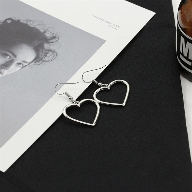 Simple Design Hollow Heart Simple Silver Drop Earrings