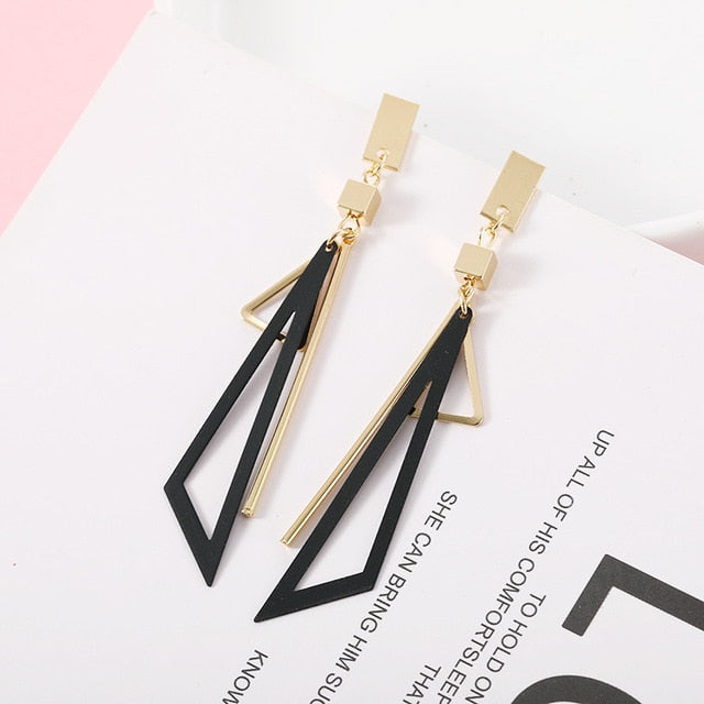 Korean Long Statement Geometric Tassel Drop Earrings