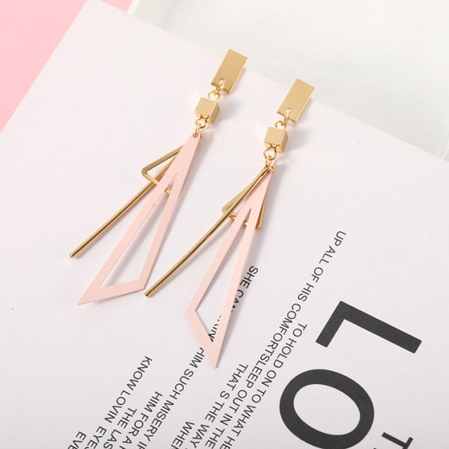 Korean Long Statement Geometric Tassel Drop Earrings