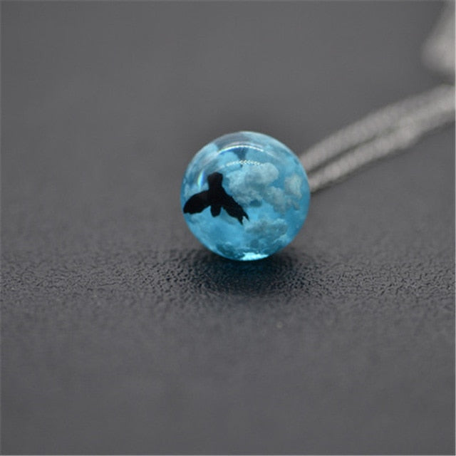 Chic Transparent Resin Round Ball Moon Pendant Necklace for Women