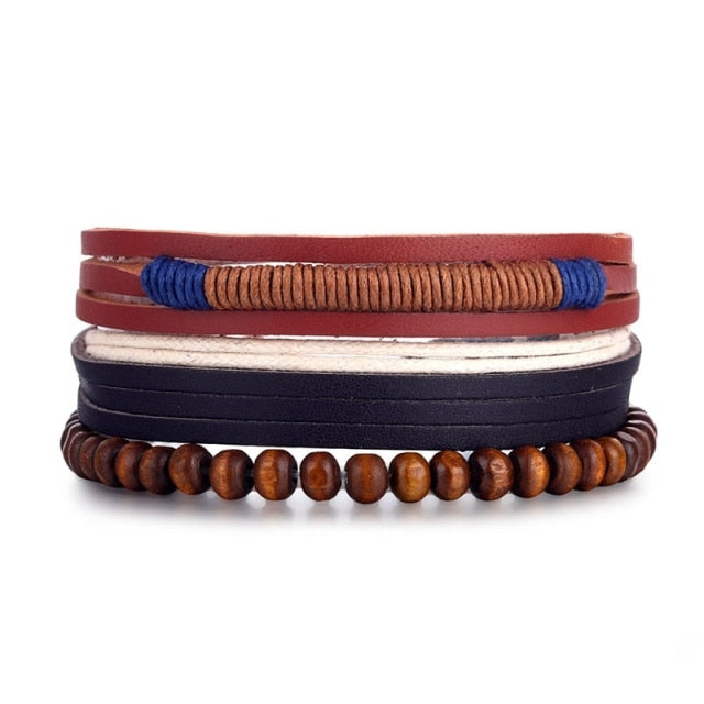 IFMIA Vintage Leather Bracelet Fashion Hand-knitted Multi-layer Leather Feather Leaf Bracelet and Fashion Men's Bracelet Gift