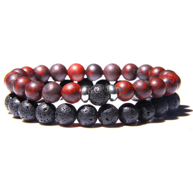 2Pcs/Set Couple’s Lava Stone Bead Bracelets for Unisex