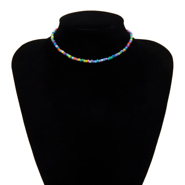 SHIXIN Separable 2 Layered White/Black Beads Necklaces Korean Small Beaded Conch Shell Choker Necklace for Women Fashion Collar