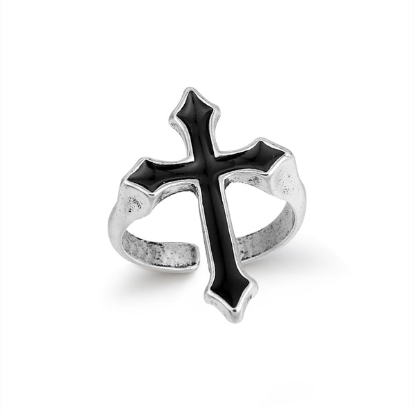 Unisex Vintage Black Cross Minimalist Accessory Ring