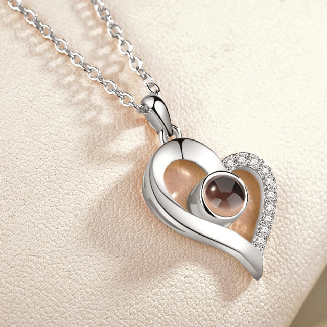Rose Gold 100 Languages I Love You Projection Pendant Necklace for women Jewelry Love Memory Wedding Necklace Valentine's Day