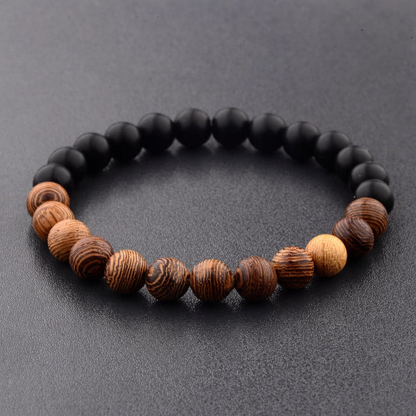 8mm New Natural Wood Beads Bracelets Men Black Ethinc Meditation White Bracelet Women Prayer Jewelry Yoga Bracelet