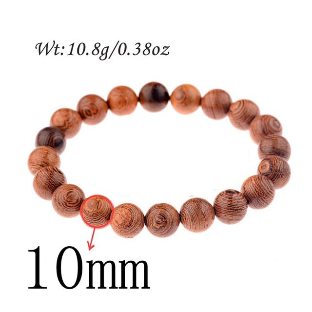 8mm New Natural Wood Beads Bracelets Men Black Ethinc Meditation White Bracelet Women Prayer Jewelry Yoga Bracelet