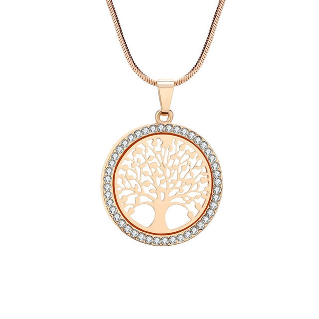 Unique Life Crystal Round Tree Elegant Necklace for Women