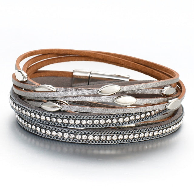 Strip Leather Charm Multilayer Wrap Bracelet