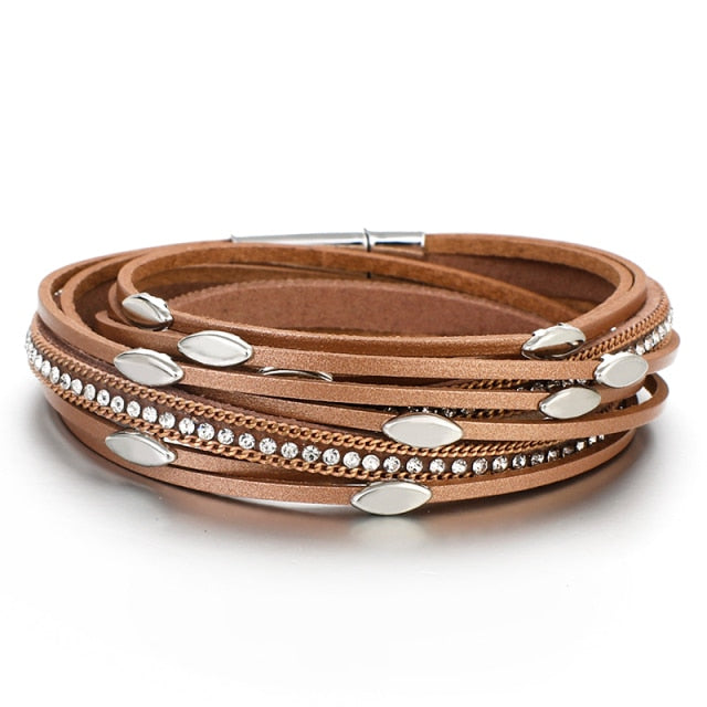 Strip Leather Charm Multilayer Wrap Bracelet