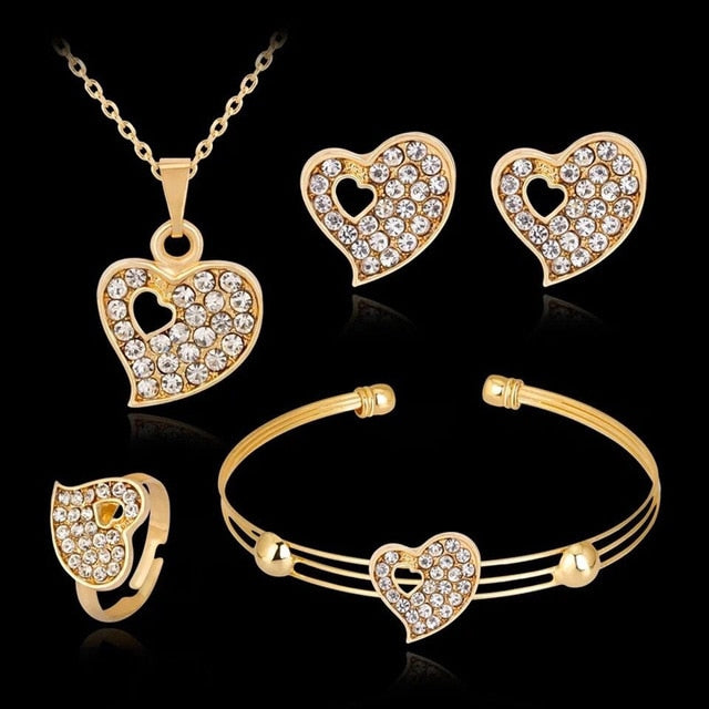 Fashion Vintage Retro Style Crystal Heart Jewelry Set