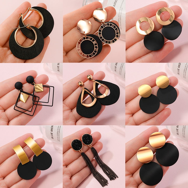 New Korean Statement Earrings for women Black Cute Acrylic Geometric Dangle Drop Gold Earrings. Fashion Jewelry