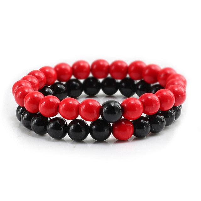 2Pcs/Set Natural Tiger Stone Onyx Bead Unisex Bracelet