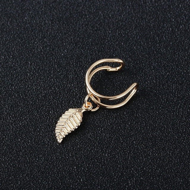 Fashion Gold Leaf Clip Earring For Women Without Piercing Puck Rock Vintage Crystal Ear Cuff Girls Jewerly.