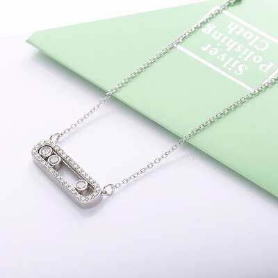 Authentic 925 Sterling Silver Move Stone Pendant Long Chain Choker Necklace