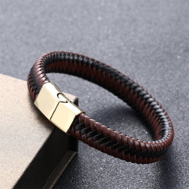 Punk Braided Leather Charm Bracelets for Men
