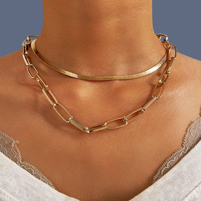 17KM Fashion Asymmetric Lock Necklace for Women Twist Gold Silver Color Chunky Thick Lock Choker Chain Necklaces Party Jewelry