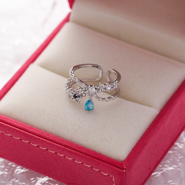 Exquisite Crystal Flower Korean Fashion Sweet Versatile Ring