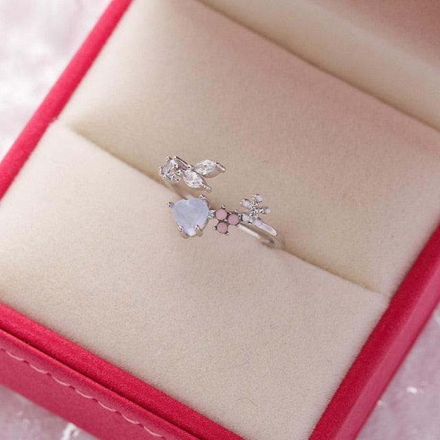 Exquisite Crystal Flower Korean Fashion Sweet Versatile Ring