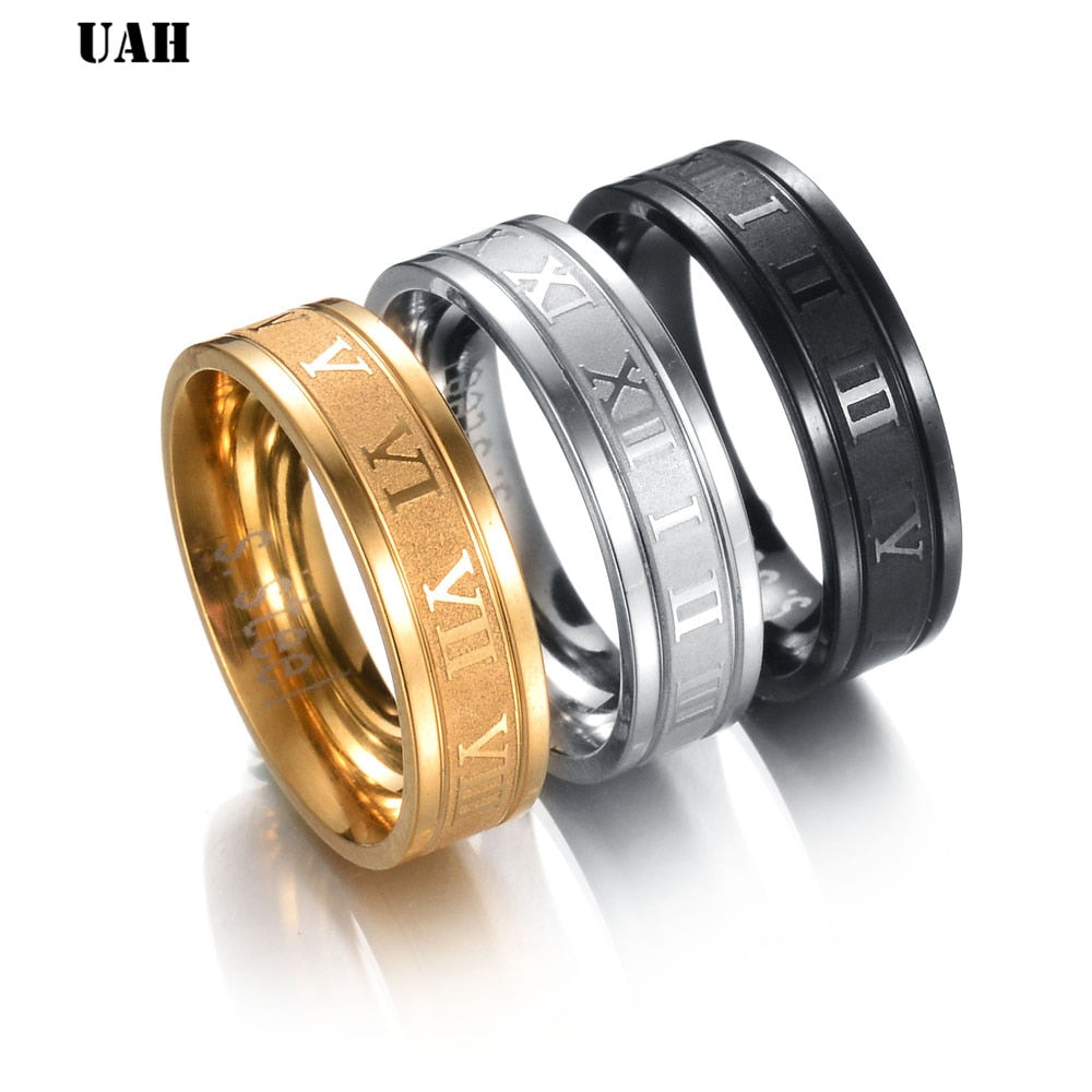 Stainless-steel Roman Numerals Three Colour Accessory Ring