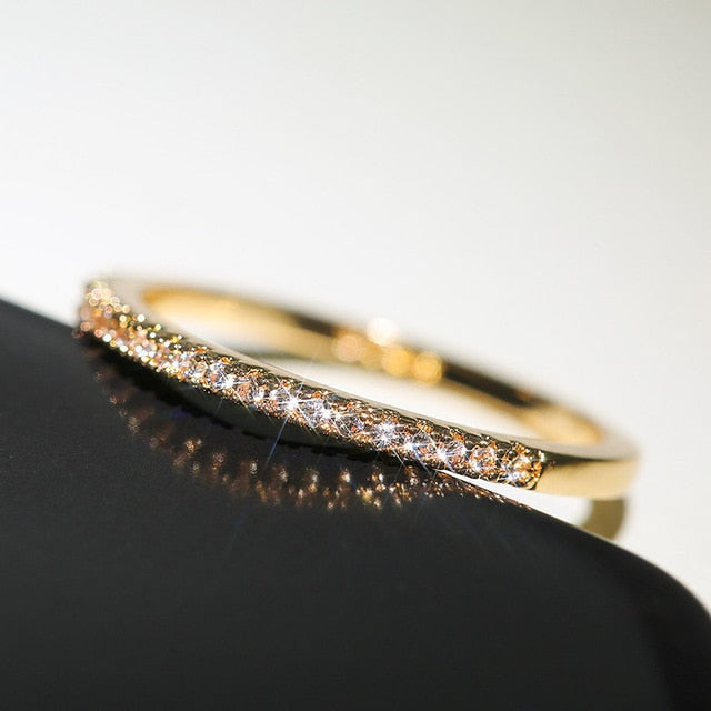 Minimalist Cubic Zircon Studded Thin Rings Female Jewelry