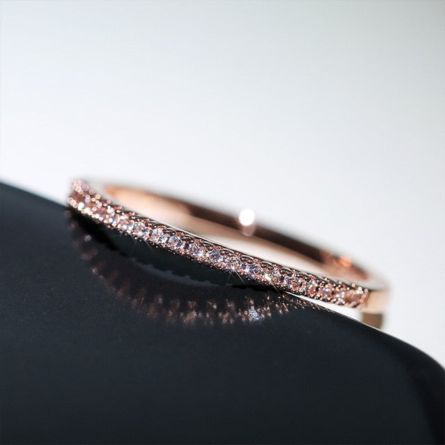 Minimalist Cubic Zircon Studded Thin Rings Female Jewelry