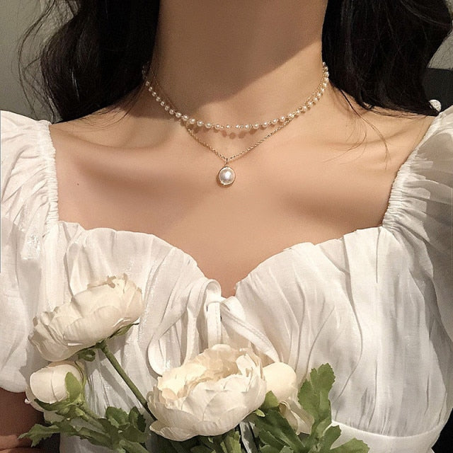 Fashion Multi-layered Snake Chain Necklace For Women Vintage Gold Coin Pearl Choker Sweater Necklace Party Jewelry Gift