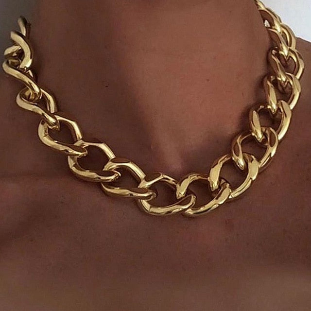 17KM Fashion Asymmetric Lock Necklace for Women Twist Gold Silver Color Chunky Thick Lock Choker Chain Necklaces Party Jewelry